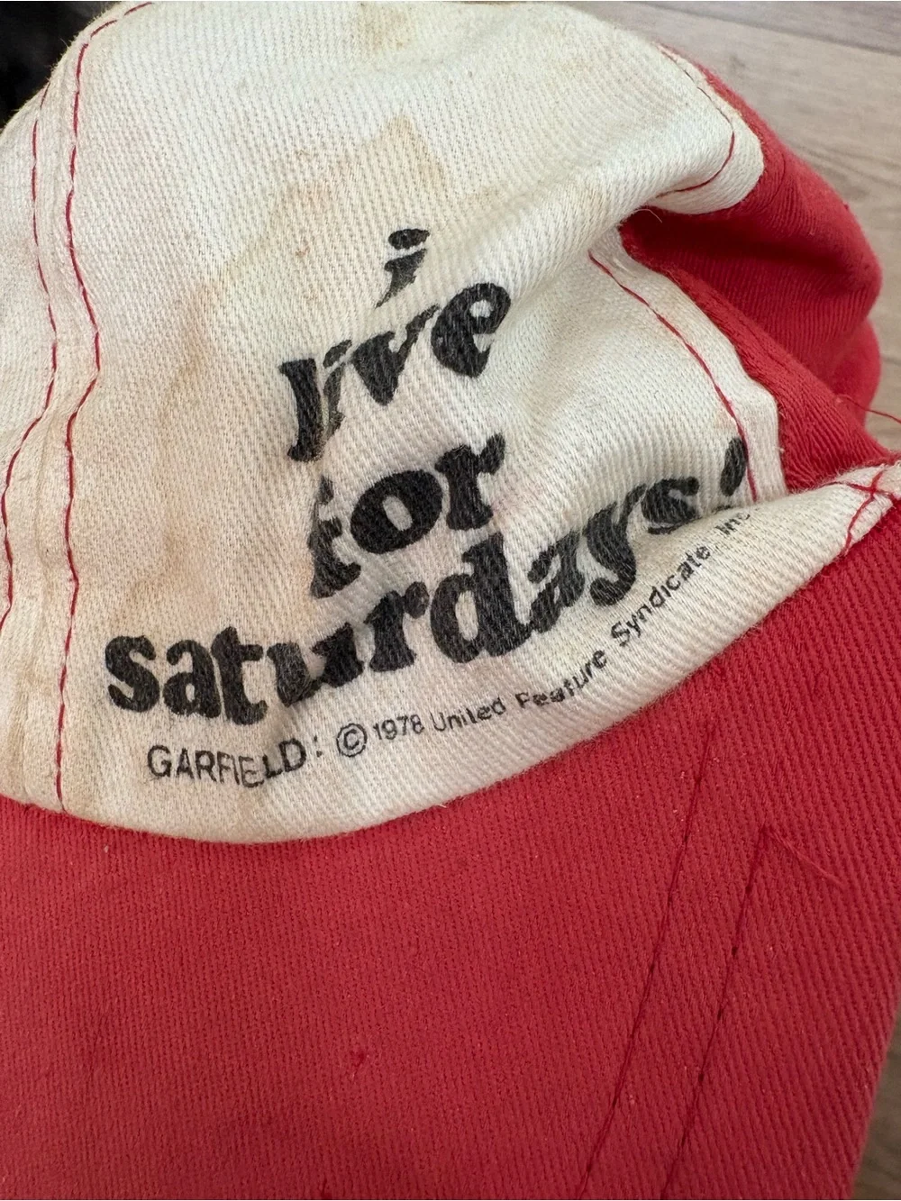Vintage 1970s Garfield “I Live For Saturdays” Kids Hat *Read